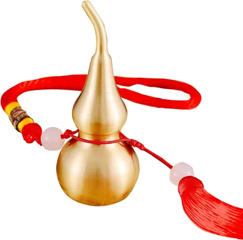Miniatura 10 de Adornos colgantes de Feng Shui, calabaza dorada de Wu Lou, con tira de la suerte roja, tesoro ideal para colgante de automóvil, dormitorio, puerta