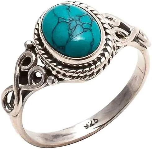 Avicrafts Anillo de Piedra Turquesa Plata de Ley 925 Anillo Declarativo Para Mujeres Hecho a Mano Piedra Preciosa Joyería de Navidad Regalo Para Ella