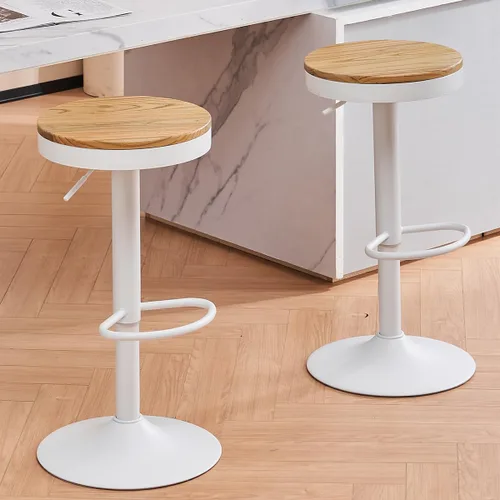 Miniatura 14 de Kidol & Shellder Juego de 2 taburetes de bar negros ajustables giratorios sin espalda, modernos y redondos de madera, sillas de barra de altura sin