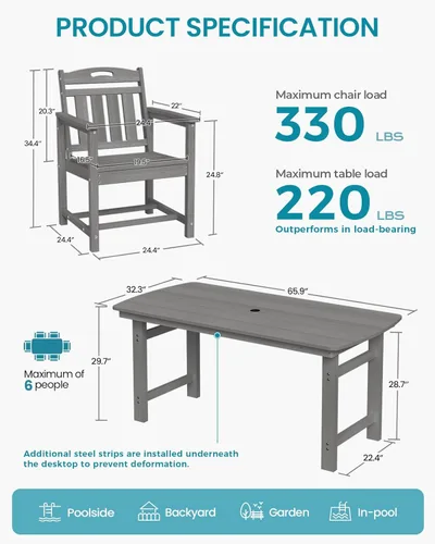 Miniatura 2 de Ciokea Silla de comedor para patio al aire libre, sillas de porche de gran tamaño de HDPE con asiento ancho, muebles de exterior duraderos para todo