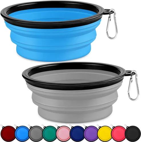 Miniatura 10 de Cuencos plegables para perros, paquete de 2 unidades de tamaño grande para perros grandes/medianos, cuencos de agua de viaje para mascotas, cuenco