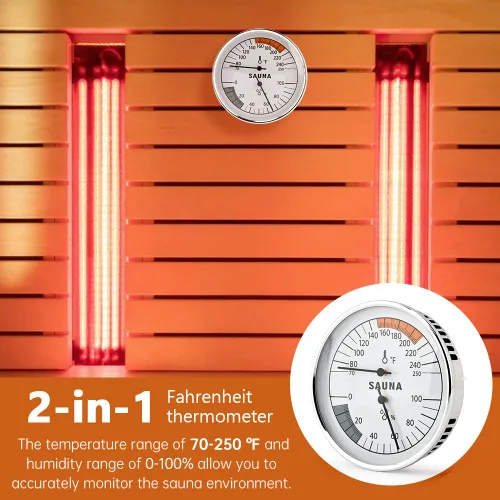 Miniatura 5 de Termómetro e higrómetro de sauna, medidor de temperatura colgante 2 en 1 y termostato con puntos pegajosos, pantalla de 3.9 pulgadas, 70-250 °F