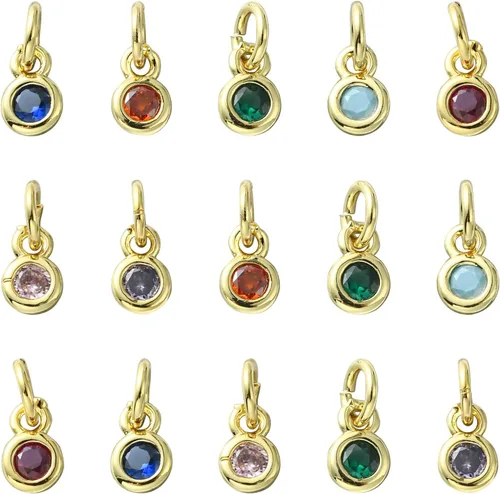 Miniatura 11 de Ipotkitt - 20 piezas de dijes de cobre con circonita cúbica micropavé en forma de flor con anillo de salto, dijes con forma de planta y flor
