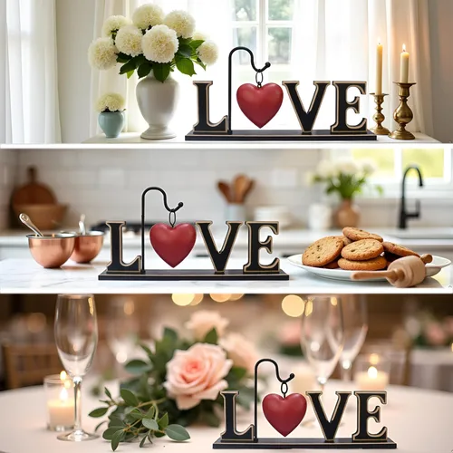 Miniatura 2 de Letrero de Amor de Madera Rústica Decoración de Mesa Independiente Bloque de Letras Recortadas Centro de Mesa Letrero Decorativo de Palabras Repisa