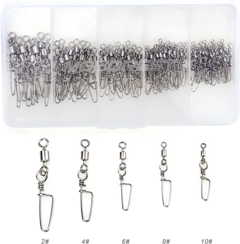 Miniatura 9 de 110 piezas de acero inoxidable barril giratorio accesorios de pesca, equipo de pesca premium con rodamiento de bolas, conector giratorio de broches