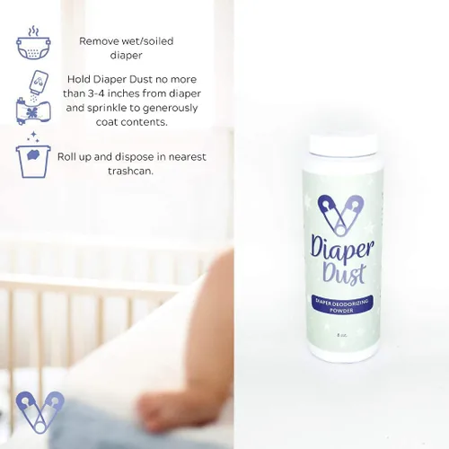 Miniatura 5 de Diaper Dust - Polvo desodorante para pañales con carbón activado - Eliminador de olores de pañales, no se necesita cubo de pañales, portátil y sin