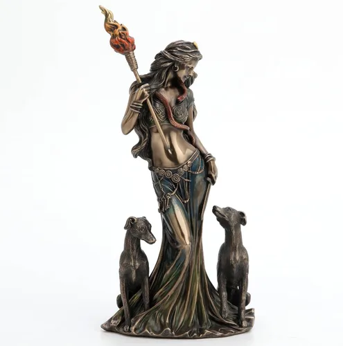 Miniatura 8 de Veronese Design 13 3/8 pulgadas Hécate Diosa griega de la magia con sus sabuesos Escultura de resina fundida en frío Acabado en bronce