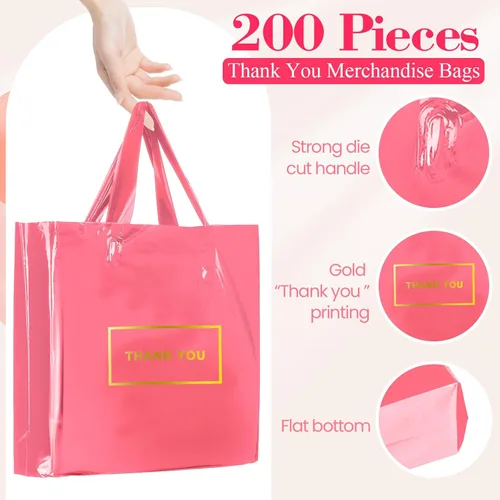 Miniatura 2 de Teling 200 piezas de bolsas de plástico de agradecimiento al por mayor, bolsas de mercancía para bodas y negocios, 9 x 12 pulg, 12 x 15 pulg, 15 x