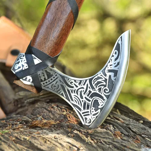 Miniatura 2 de Hacha Viking Ragnar Lothbrook - Mango de palisandro de caza, hoja de acero de alto carbono, herramienta de mano de trabajo de madera afilada EDG