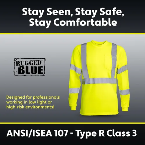 Miniatura 6 de RUGGED BLUE Camisa de manga larga de alta visibilidad que absorbe la humedad, camisa de trabajo de alta visibilidad con clasificación ANSI Clase 3