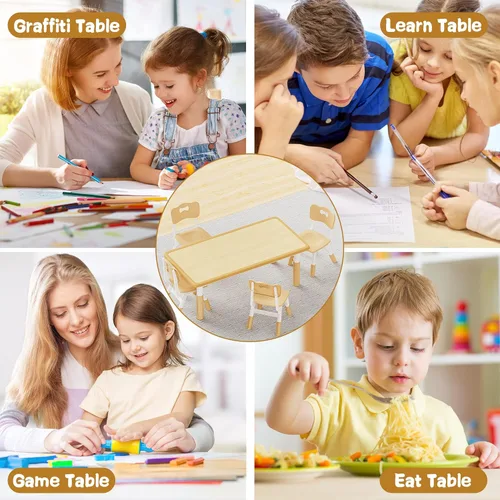 Miniatura 7 de Set de mesa y 4 sillas para niños Brelley, juego de mesa y sillas ajustables en altura para niños pequeños, escritorio con diseño de grafiti, patas