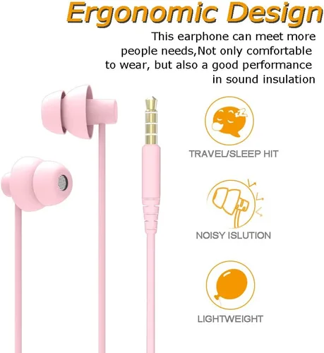 Miniatura 3 de MAXROCK (TM Total Suave Silicona Auriculares con Micrófono para Dormir y Viajar, Ideal para Celulares, Tabletas y Jack de 3,5 mm (Rosa Claro)