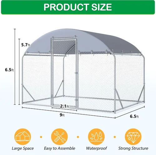 Miniatura 2 de Gallinero de metal grande, corralito con cubierta impermeable, jaula para aves de corral con techo de cúpula para exteriores, patio trasero, granja