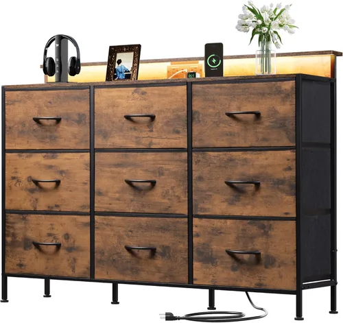 Miniatura 18 de Soporte de TV negro para TV de 45, 50, 55 pulgadas, mesa consola multimedia de TV con luces LED y estación de carga, centro de entretenimiento con 8