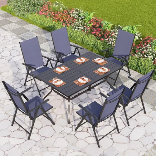 Miniatura 13 de PHI VILLA Juego de 3 piezas de muebles de bistró de patio, juego de muebles de bistró para exteriores con 2 sillas plegables reclinables y 1 mesa