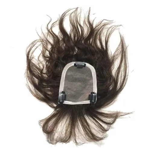 Miniatura 2 de RemeeHi Cabello humano natural rizado 2.4x3.9 in clip en postizo esponjoso con flequillo 7.9 in para mujeres pérdida de cabello marrón oscuro Marrón
