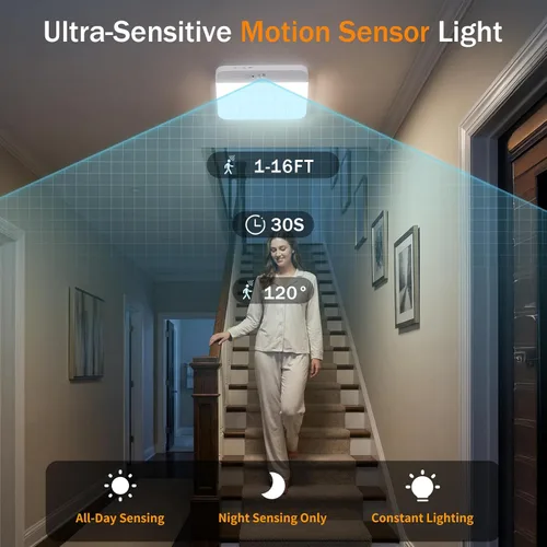 Miniatura 2 de NARUNDREN Lámpara de techo recargable con sensor de movimiento con control remoto, luces de techo inalámbricas que funcionan con baterías, luz