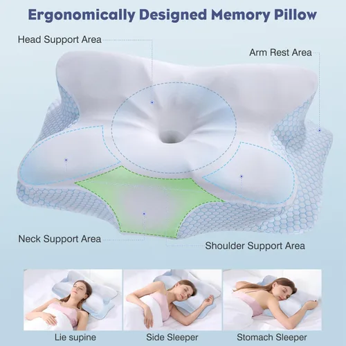 Miniatura 2 de Almohada cervical para el cuello, almohada de espuma viscoelástica para apoyo y alivio del dolor, almohada ergonómica de contorno para dormir