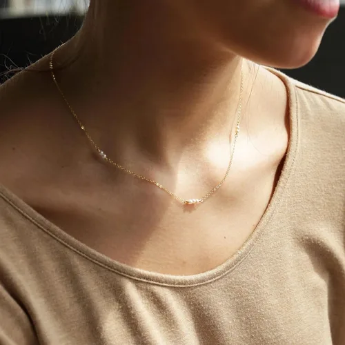 Miniatura 3 de Collner Delicado collar de perlas chapado en oro de 14 quilates, bonito collar de perlas individuales elegante gargantilla de perlas pequeñas