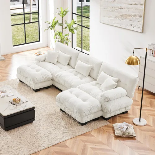 Miniatura 46 de Otomana beige para sofá modular modular, sofá individual, asiento otomano para sofá modular convertible, sofás de terciopelo para sala de estar