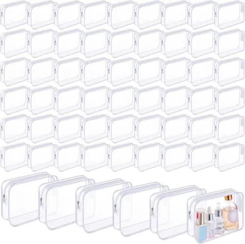 Miniatura 7 de Bolsas de maquillaje transparentes a granel, bolsa de aseo de viaje de 7 x 5.5 x 1.6 pulgadas, bolsa de PVC con cremallera, estuche de plástico
