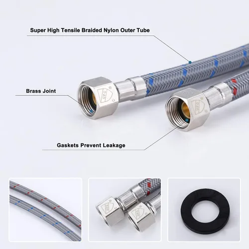Miniatura 5 de Líneas de suministro de rosca de compresión hembra de 3/8 pulgadas × conector macho M10 1 par, manguera de grifo ARCORA de 16 pulgadas conecta