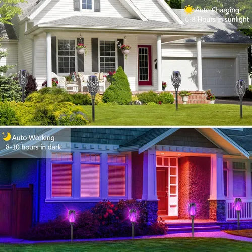 Miniatura 8 de EOYIZW Luces solares para exteriores, paquete de 4 unidades de 99 luces LED moradas de alta calidad para decoración de Halloween, luces solares IP65