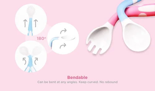 Miniatura 2 de Tenedores y cucharas flexibles para bebés y niños pequeños, juego de cubiertos para niños, 2 juegos azul/rosa, apto para encías, 2 cucharas y 2