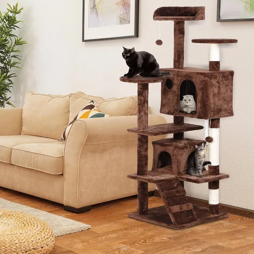 Miniatura 7 de ZENY - Árbol para gatos 53‘‘ , con postes de sisal y 2 habitaciones de peluche, muebles para gatos Marrón