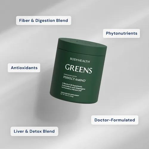 Miniatura 3 de BodyHealth Greens mejorado con PerfectAmino - Polvo diario de batido de manzana verde de superalimento con verduras, frutas, antioxidantes, Verdes