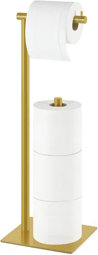 Soporte de papel higiénico para papel higiénico color beige dorado, soporte para rollo de papel higiénico de metal con soporte de reserva de