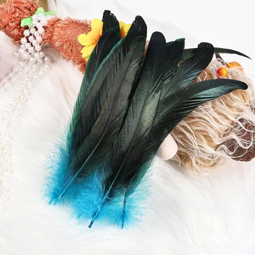 Miniatura 4 de Plumas de cola de gallo azul aguamarina, 100 plumas de cola de gallo de 8 a 10 pulgadas de largo, a granel para capa de chal de plumas, costura