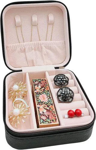 Miniatura 5 de Mini estuche de viaje para joyas, pequeña caja organizadora de joyas portátil, caja de almacenamiento portátil para anillos, aretes, collares