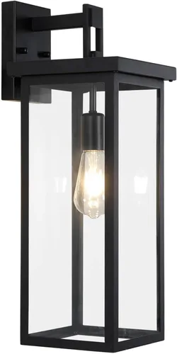 tewei Farol de Pared Exterior de Gran Tamaño Accesorio de Luz de Pared Exterior, Luz de Porche Negro Mate, Luces Exteriores Impermeables para Casa