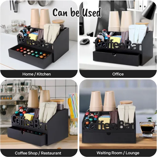 Miniatura 8 de Organizador de Barra de Café para Encimera - Estación Organizadora de Café de Madera, Organizador de Estación de Café para el Hogar & la Oficina
