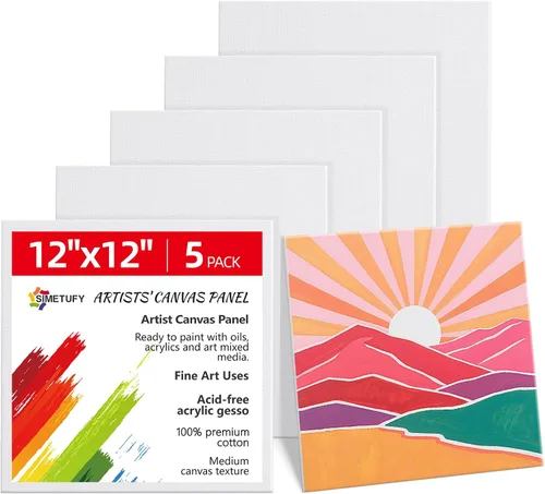 Miniatura 30 de Simetufy Paquete de 12 tableros de lienzo de 9 x 12 pulgadas para pintar paneles de lienzo, imprimados con gesso sin ácidos, 100% algodón