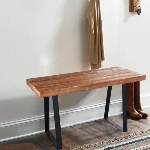 Miniatura 10 de Banco de madera maciza de 19 x 12 x 16 pulgadas de alto, taburetes rectangulares de entrada, mesa auxiliar rústica de café, mesa auxiliar de losa