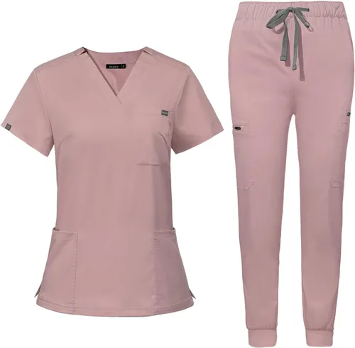 niaahinn Conjunto de uniforme médico para mujer con cuello en V clásico y pantalones deportivos de yoga, uniforme médico de enfermería