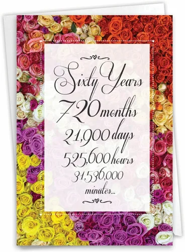 Miniatura 7 de NobleWorks - Tarjeta de felicitación de aniversario del 60º aniversario con sobre de 5 x 7 para hombres y mujeres (1 tarjeta) Pareja floral 60