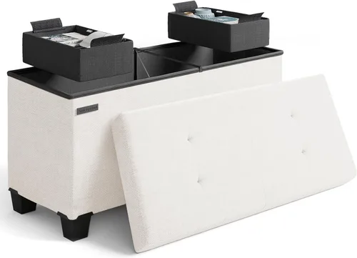 Miniatura 123 de Cubo otomano de almacenamiento con cubo pequeño, otomana cuadrada de 15 pulgadas con almacenamiento para sala de estar y dormitorio, reposapiés
