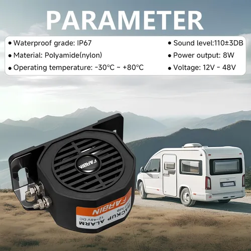 Miniatura 2 de FARBIN Alarma de Respaldo de Camión 110dB 12V-48V DC Alarma de Reversa de Coche Bocina de Alarma de Advertencia de Reversa Alarmas de Advertencia