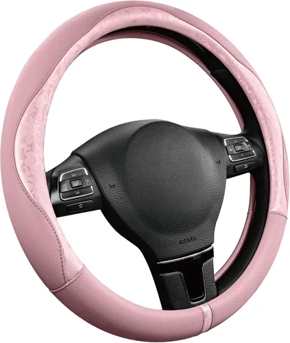 Miniatura 13 de PIC AUTO Funda para volante, diseño de retazos de cuero estampado negro, ajuste universal de 14.5 a 15.5 pulgadas, antideslizante, sin olor, piel
