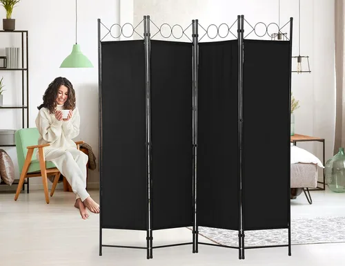 Divisor de habitación de 4 paneles, separadores de pared de oficina portátiles plegables con marco de metal, pantalla de privacidad para separación