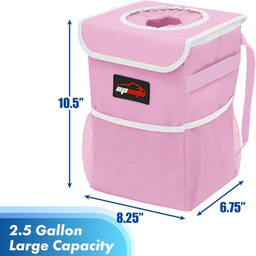 Miniatura 2 de EPAuto Bote de basura impermeable para automóvil con tapa y bolsillos de almacenamiento, 2.5 galones a prueba de fugas, color rosa