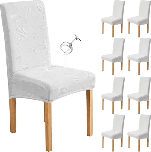 Miniatura 35 de Genina Juego de 2 fundas impermeables para sillas de comedor, fundas elásticas para sillas de comedor con hojas jacquard, protectores extraíbles
