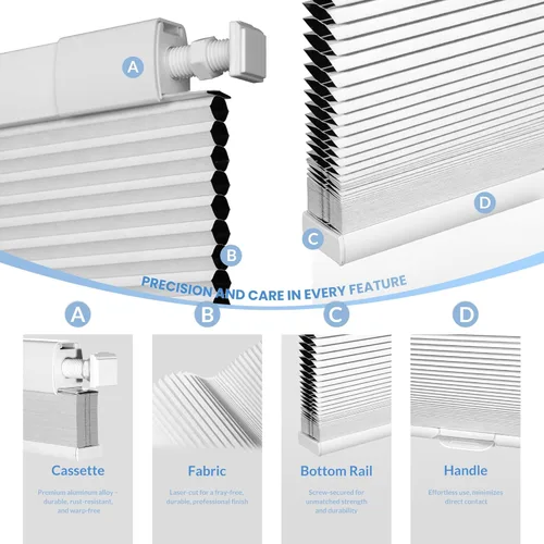 Miniatura 6 de Boolegon Persianas Sin Taladro para Ventanas Persianas Celulares Opacas Sin Cables Sin Herramientas Persianas de Panal Bajar Fácil Instalación