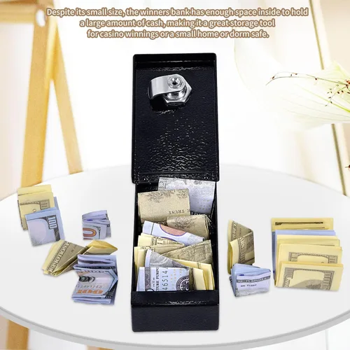 Miniatura 5 de Banco de ganadores, caja de metal para jugadores, banco ganador con llave de casino, mini caja de seguridad para jugadores, caja de juego portátil