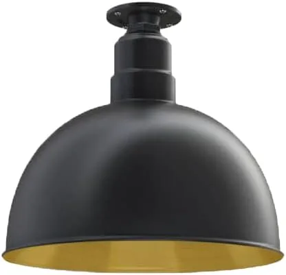 Miniatura 24 de Steel Lighting Co. Colgante de cuenco rosa Lámpara montada en el techo Cúpula de 15 pulgadas vástago de 12 pulgadas Estilo granero de acero