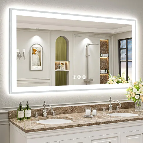 Miniatura 31 de 24x30 Espejo de baño LED con marco negro con luces, retroiluminado + iluminación frontal, espejo de tocador iluminado antivaho para pared de baño