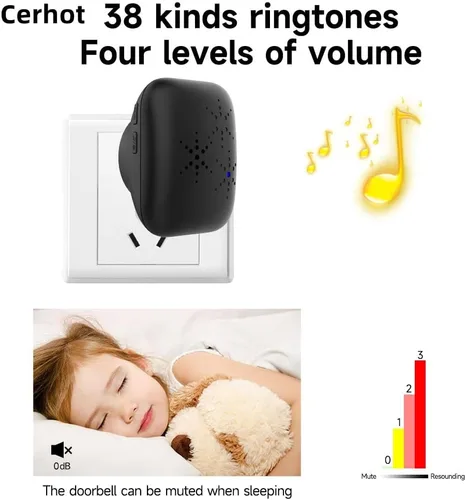 Miniatura 6 de Timbre inalámbrico autoalimentado con enchufe de EE. UU., sin batería, distancia de 38 canciones, timbre de puerta para exteriores, impermeable